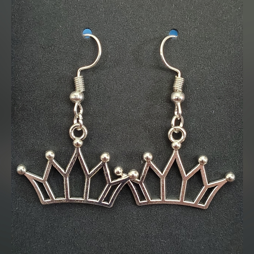 Silver Crown Dangle Earrings